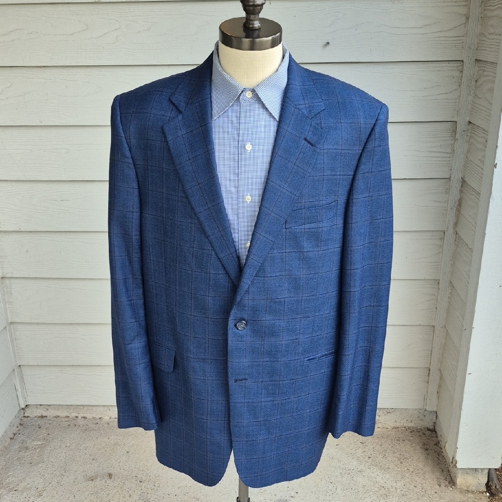 Jack Victor Blue Check Sport Coat Loro Piana Italian Wool Sz 46L Luxury Blazer